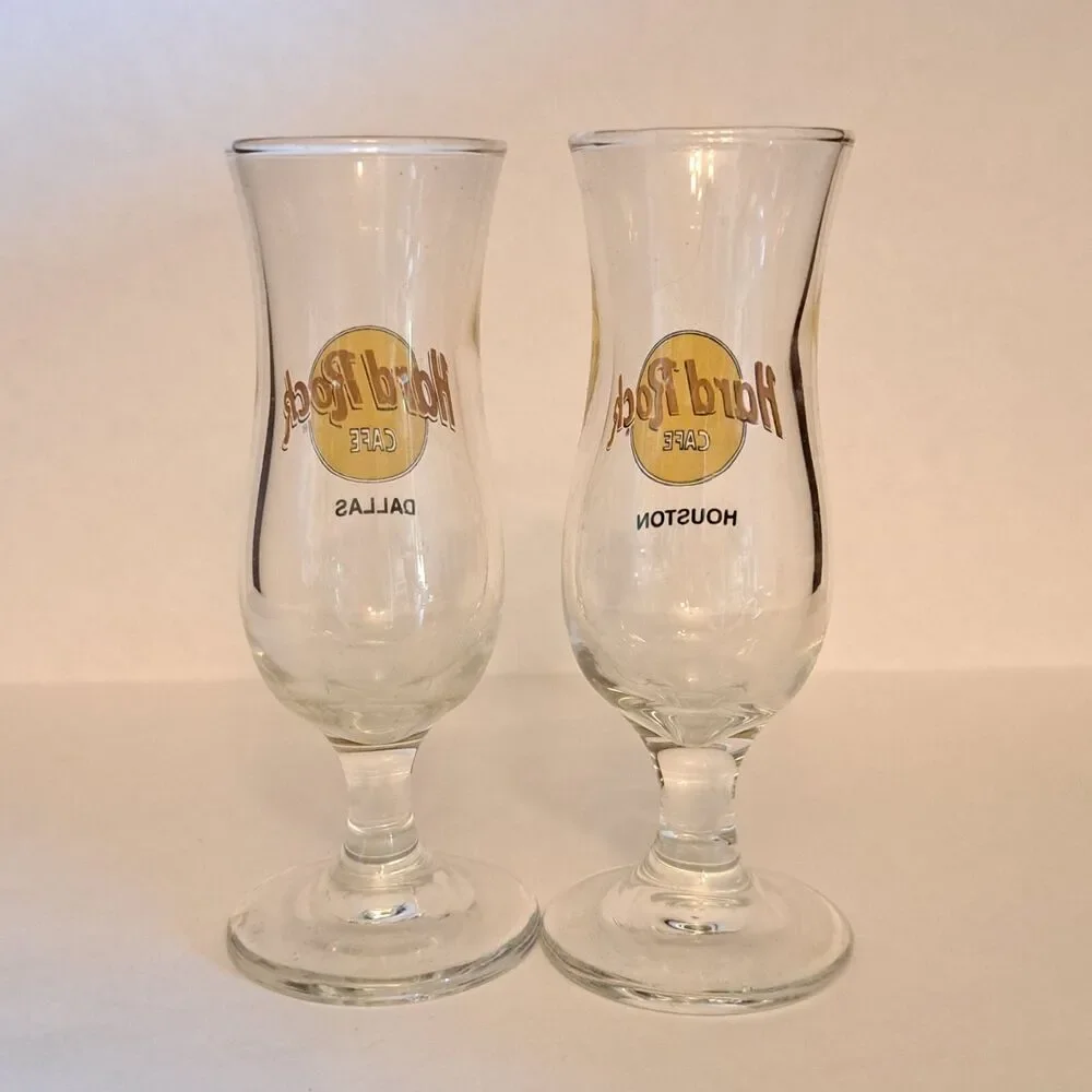 Vintage Hard Rock Cafe Set Of 2 Texas Dallas Houston Hurricane Shot Glasses